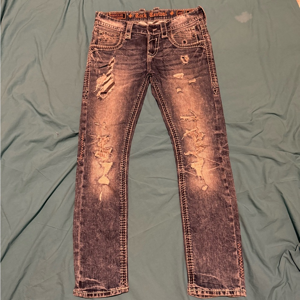Rock, revival, distressed jeans, size 29, inseam 29